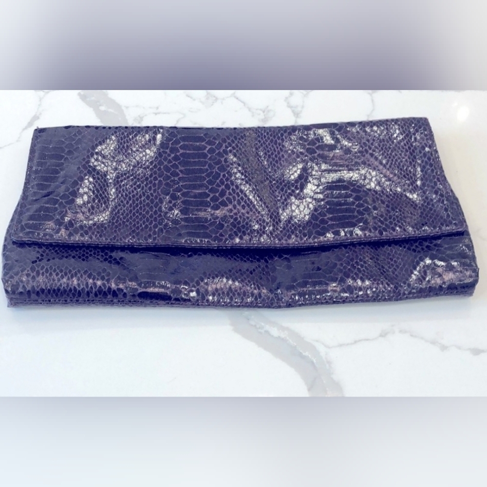 SAKS FIFTH AVE Clutch Bag Purple Snakeskin Vintage 1960/70s Handbag
